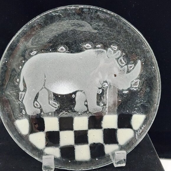 Peggy Karr Fused Glass Animal Plates African Animals Giraffe Zebra Rhino Hippo - Picture 5 of 9